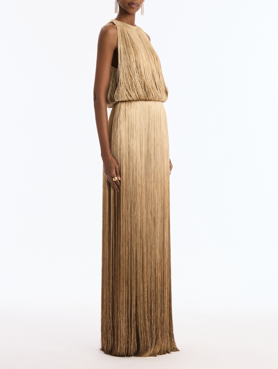 Oscar de la Renta Sleeveless Ombre Silk Fringe Gown