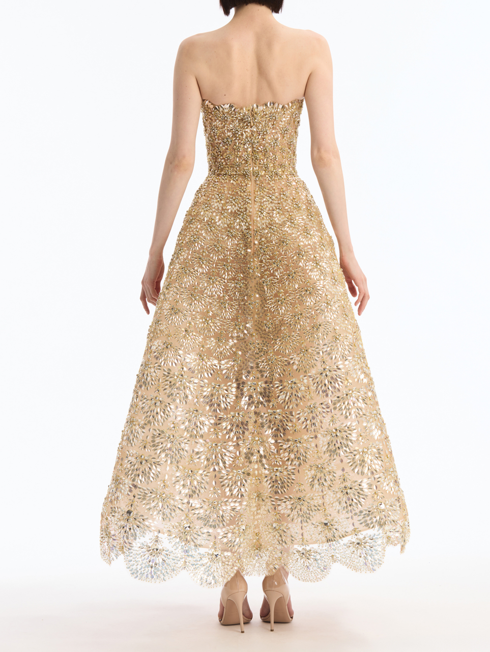 Oscar de la Renta Strapless All Over Glass And Crystal Cocktail Dress
