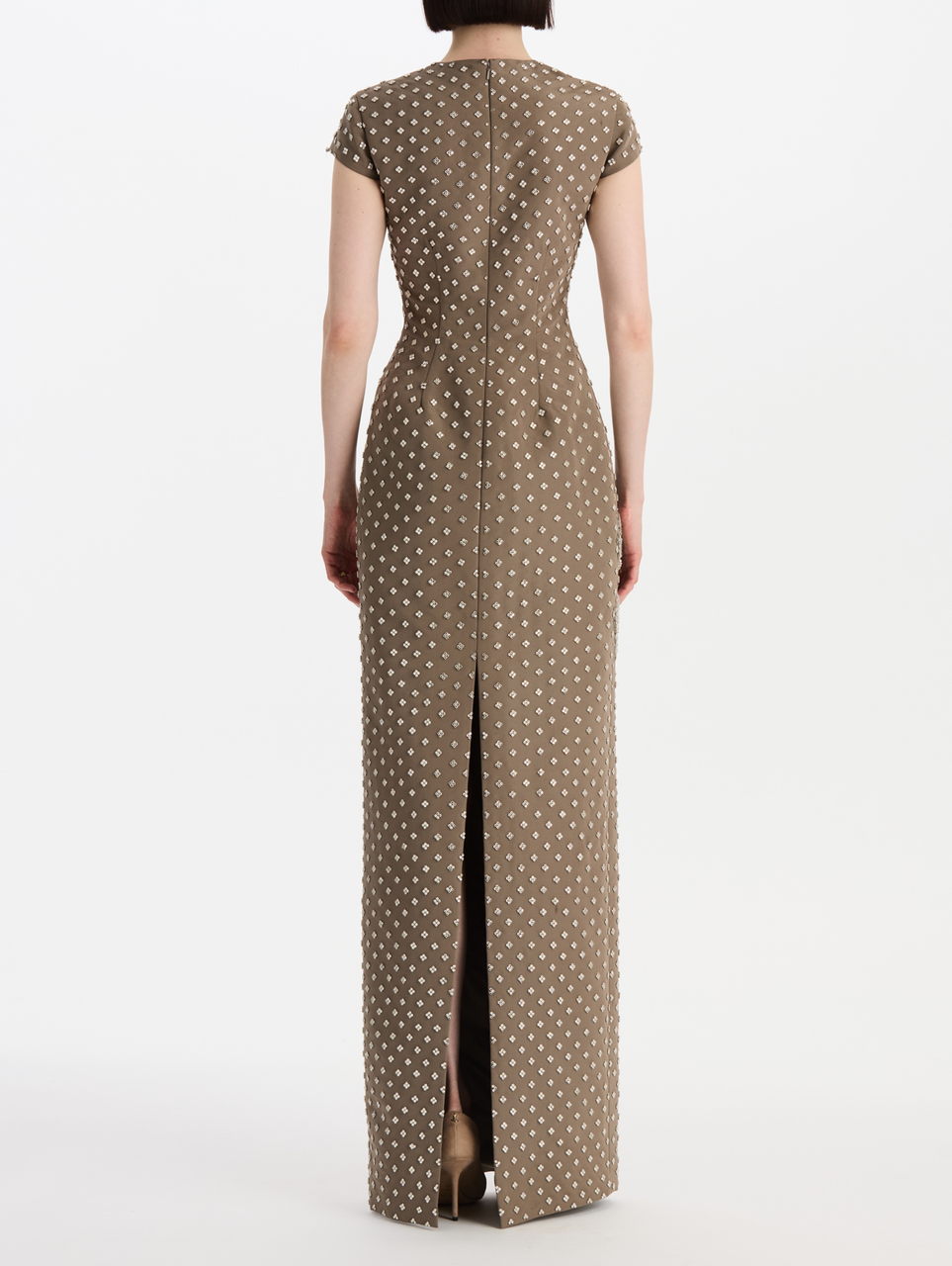 oscar de la renta crystal embroidered grid cocktail dress Oscar de la Renta Mosaic Crystal Embroidered Cady Gown