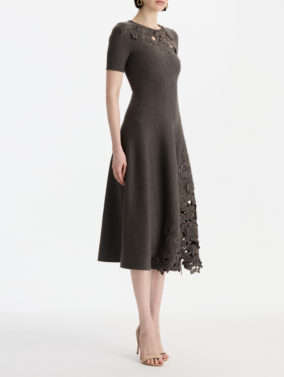 Oscar de la Renta Lace Hem Knit Dress