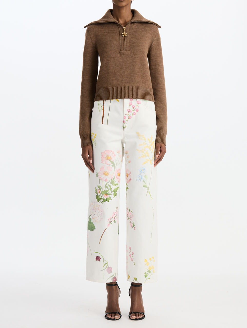 Oscar de la Renta Doubled Collar Quarter Zip Pull