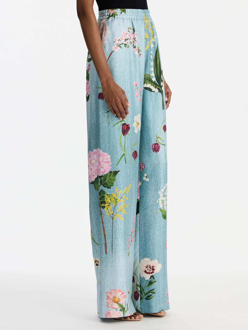 Oscar de la Renta Mixed Botanical Silk Twill Pant