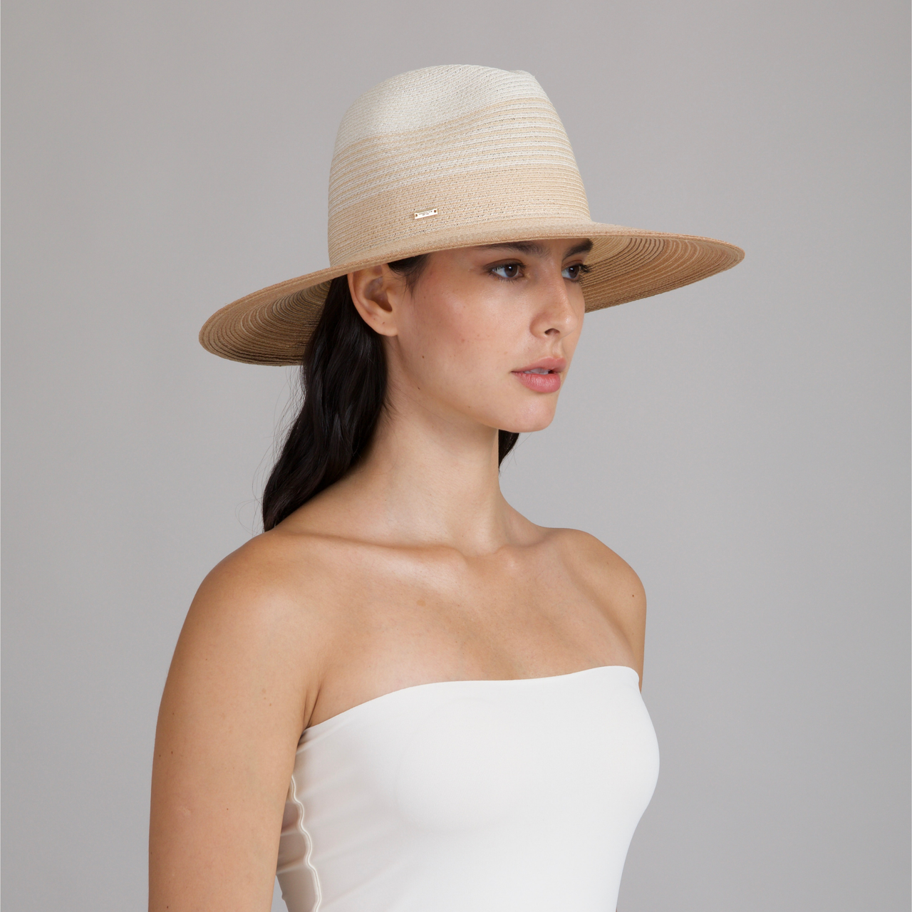 Eugenia Kim Farrah Classic Rabbit Hair Wide Brim Fedora Hat Camel Sz Medium New Eugenia Kim Cassidy Sun Hat with Leopard-Print Scarf  main image 3
