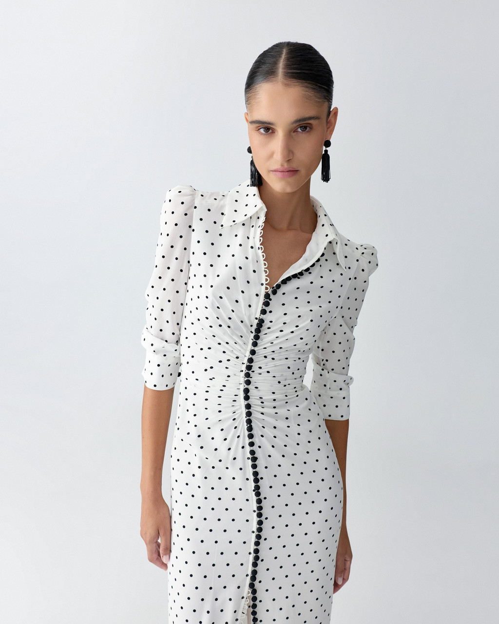 ボーダーズアットバルコニー　DOT SHIRT DRESS　サイズ36 Carolina Herrera Polka Dot Shirt Dress in Ivory/Multi