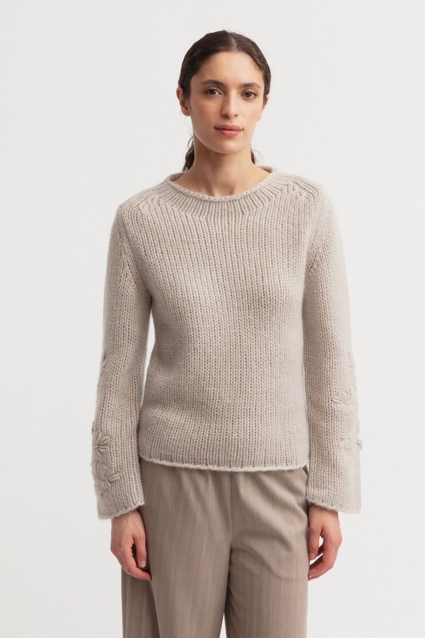Iris Von Arnim Jylliana Embroidery Cashmere-Silk Sweater in Gravel