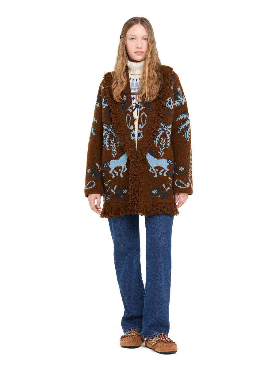 ALANUI Island Roots Foulard Cardigan in Tabacco/Onda, Size Medium