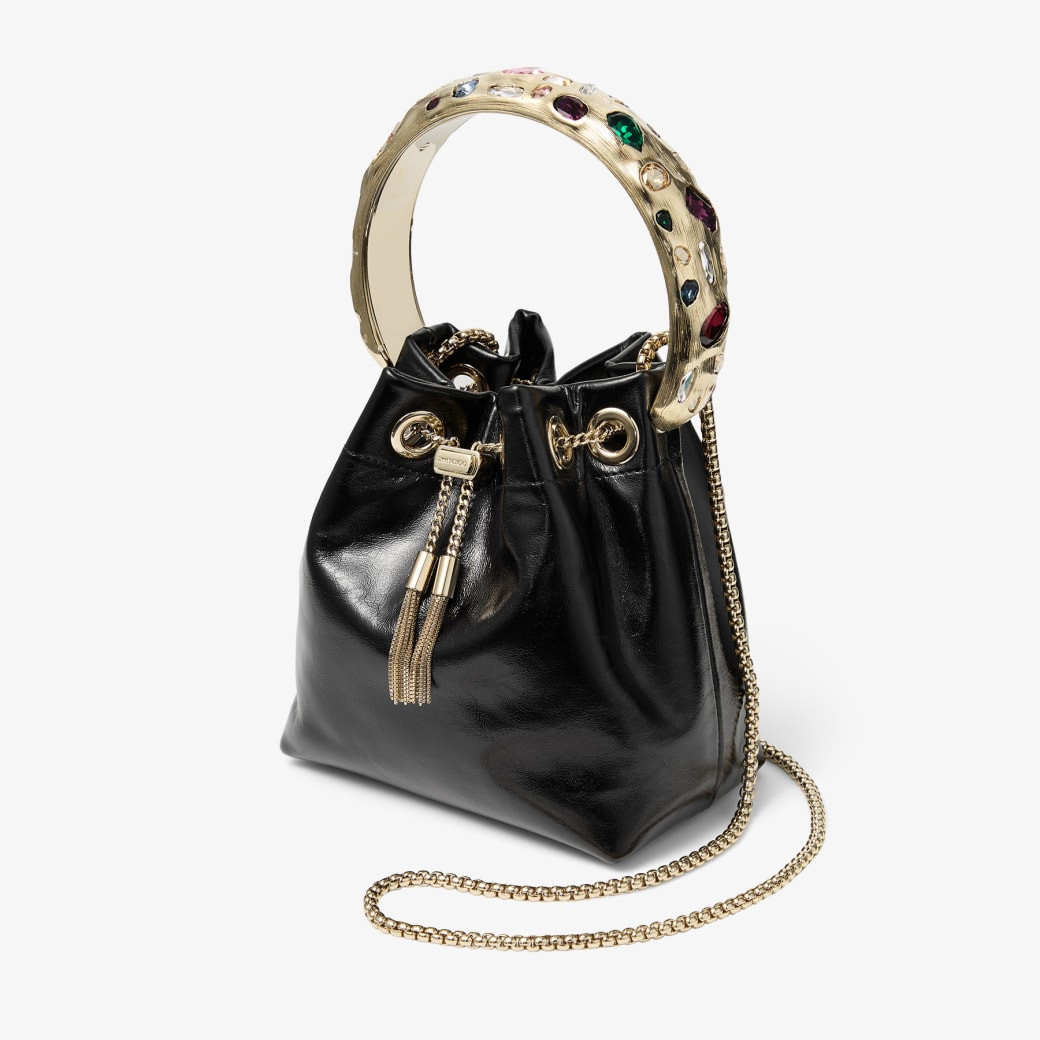 Jimmy Choo Bon Bon Multi Shiny Biker Leather Bucket Bag with