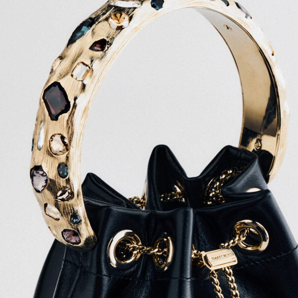 Jimmy Choo Bon Bon Multi Shiny Biker Leather Bucket Bag with