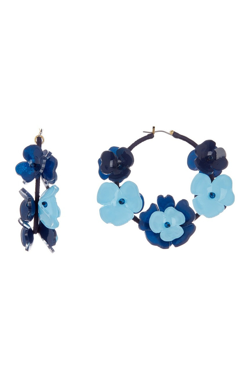 Oscar de la Renta large hand-painted floral-motif earrings - Purple