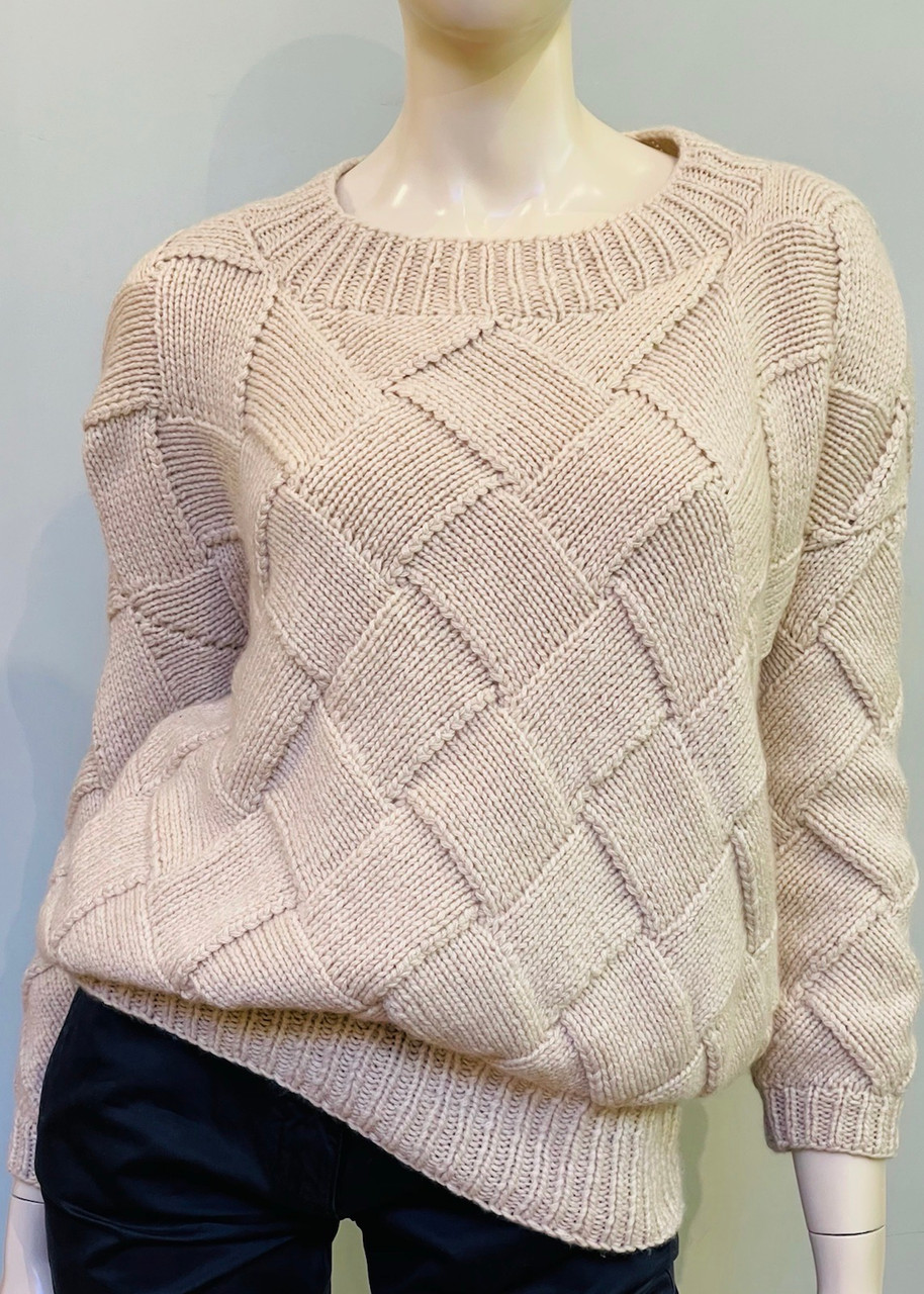 Hania New York Crew Neck Basket Stitch Knit Sweater in Cream