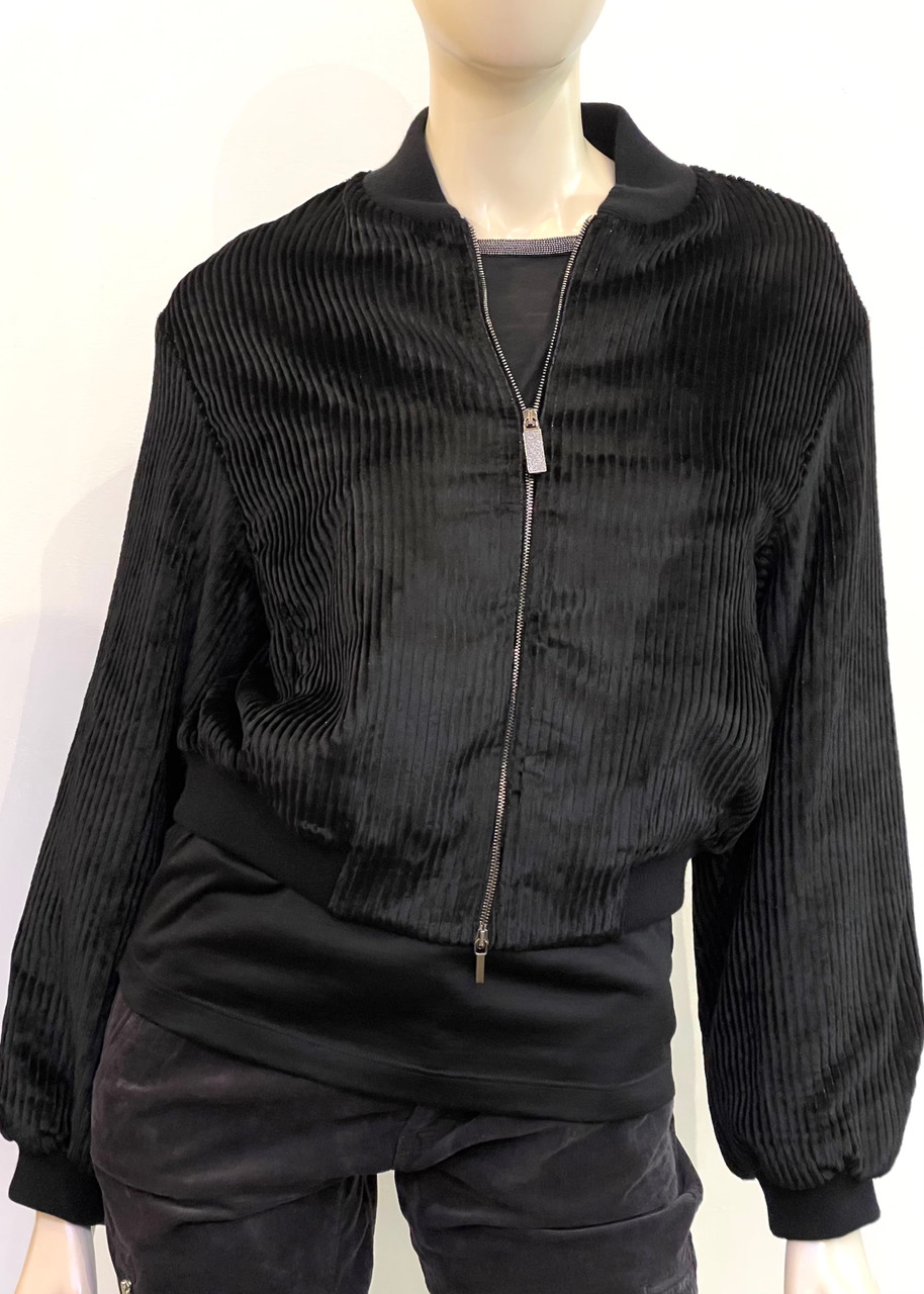 Fabiana Filippi Cropped Bomber Jacket in Black, Size 40