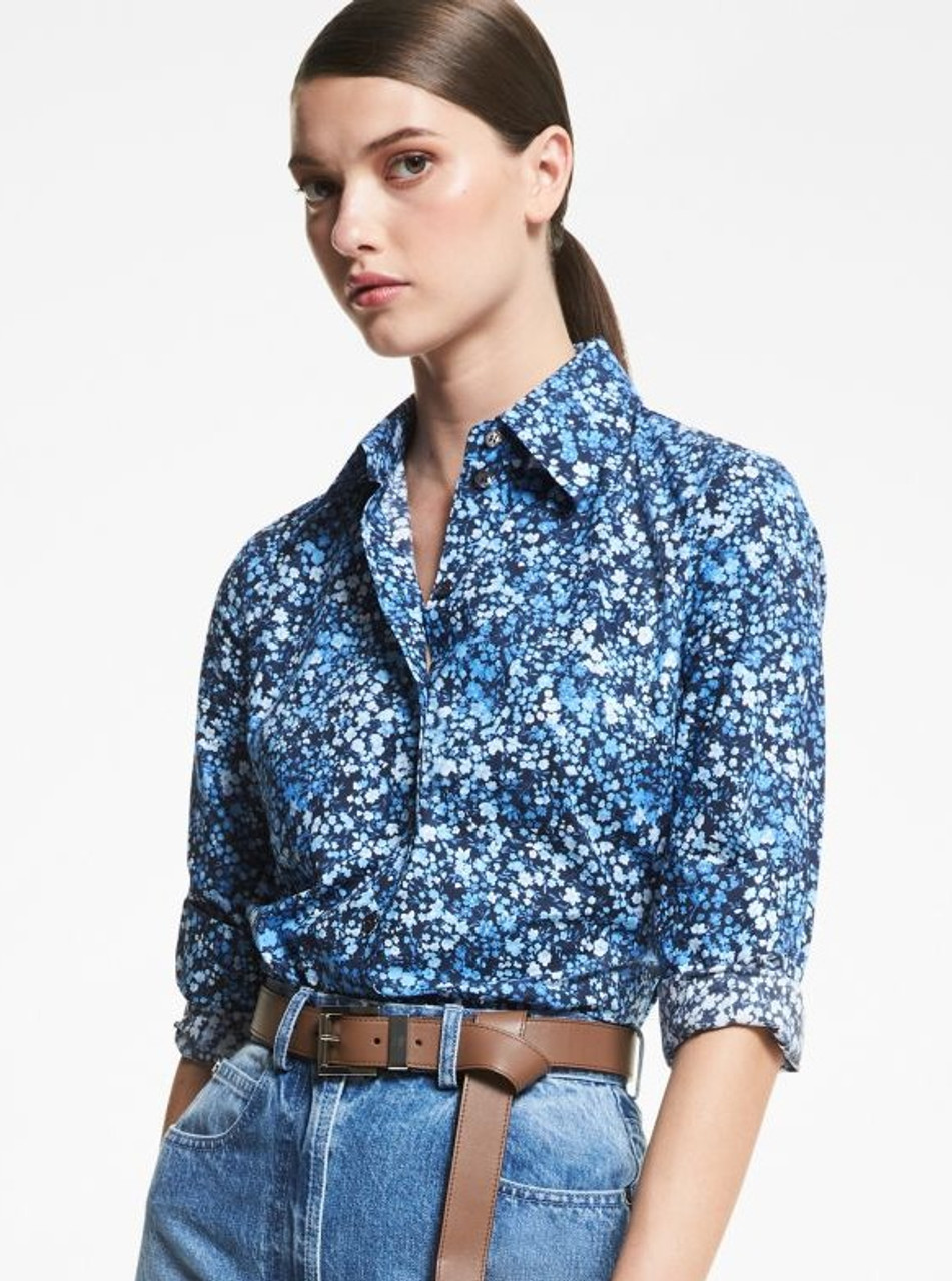 Michael Kors Hansen Cotton Button Shirt in Spring Floral Cornflower