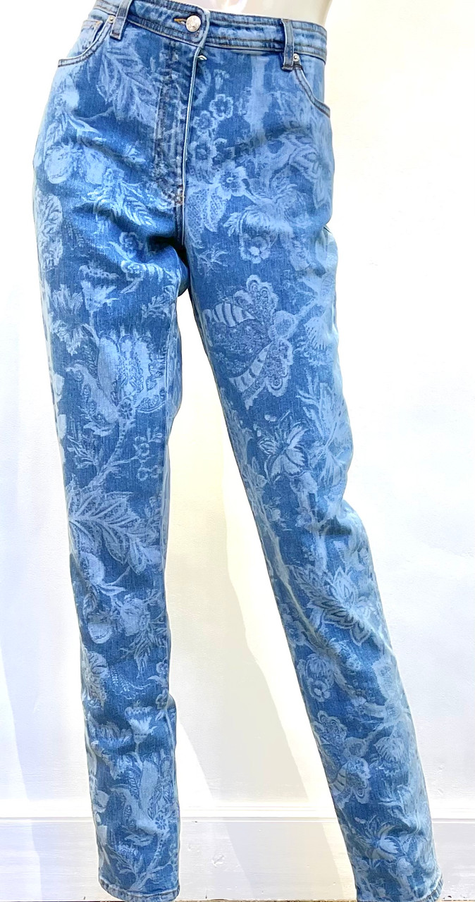 Etro Skinny Floral Print Denim Jeans, Size 29