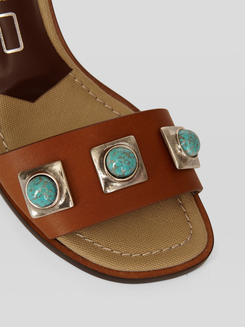 【関税・送料込み】ETRO SANDALS BROWN LEATHER SLIDES Etro Crown Me Leather Embellished Sandals in Beige