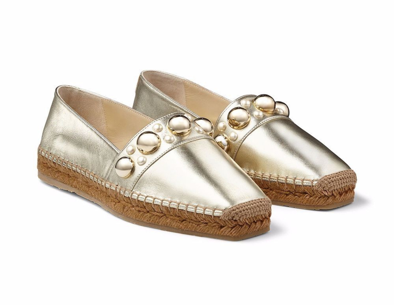 Jimmy Choo★ESPADRILLAS Jimmy Choo Dry Embellished Leather Espadrilles in Metallic Gold