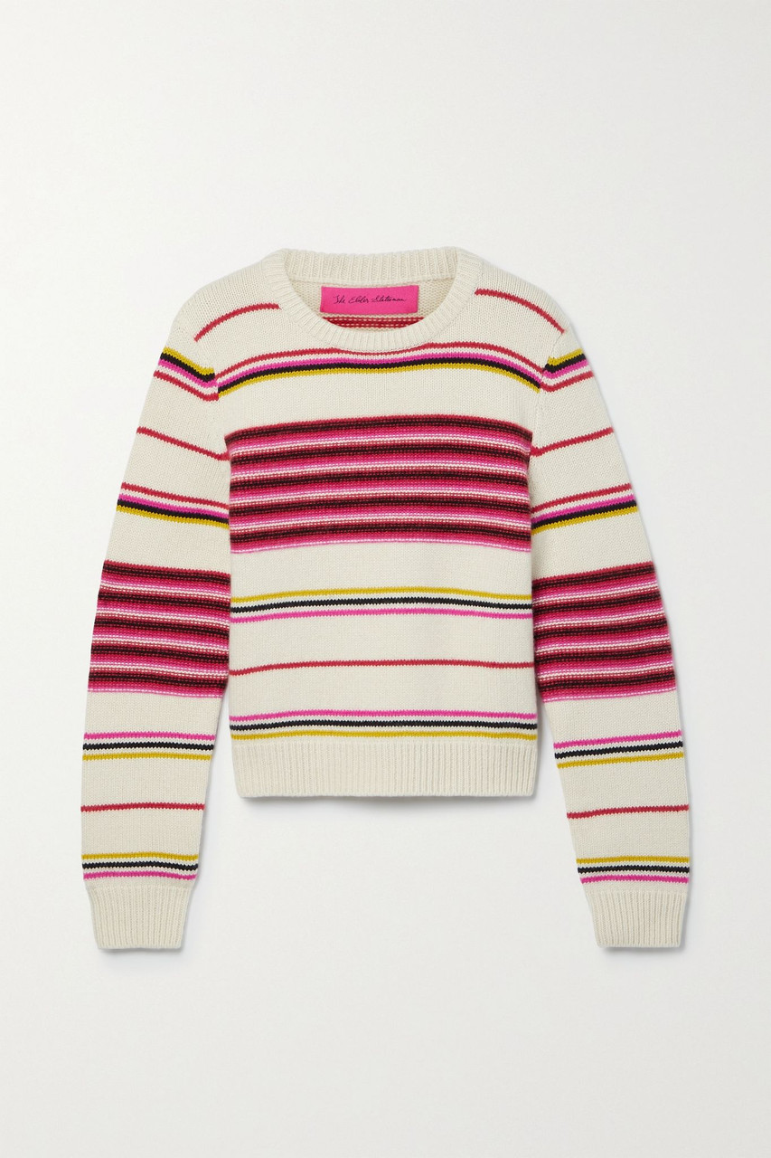 The Elder Statesman Reverse Stripe Crewneck Sweater, Size Small