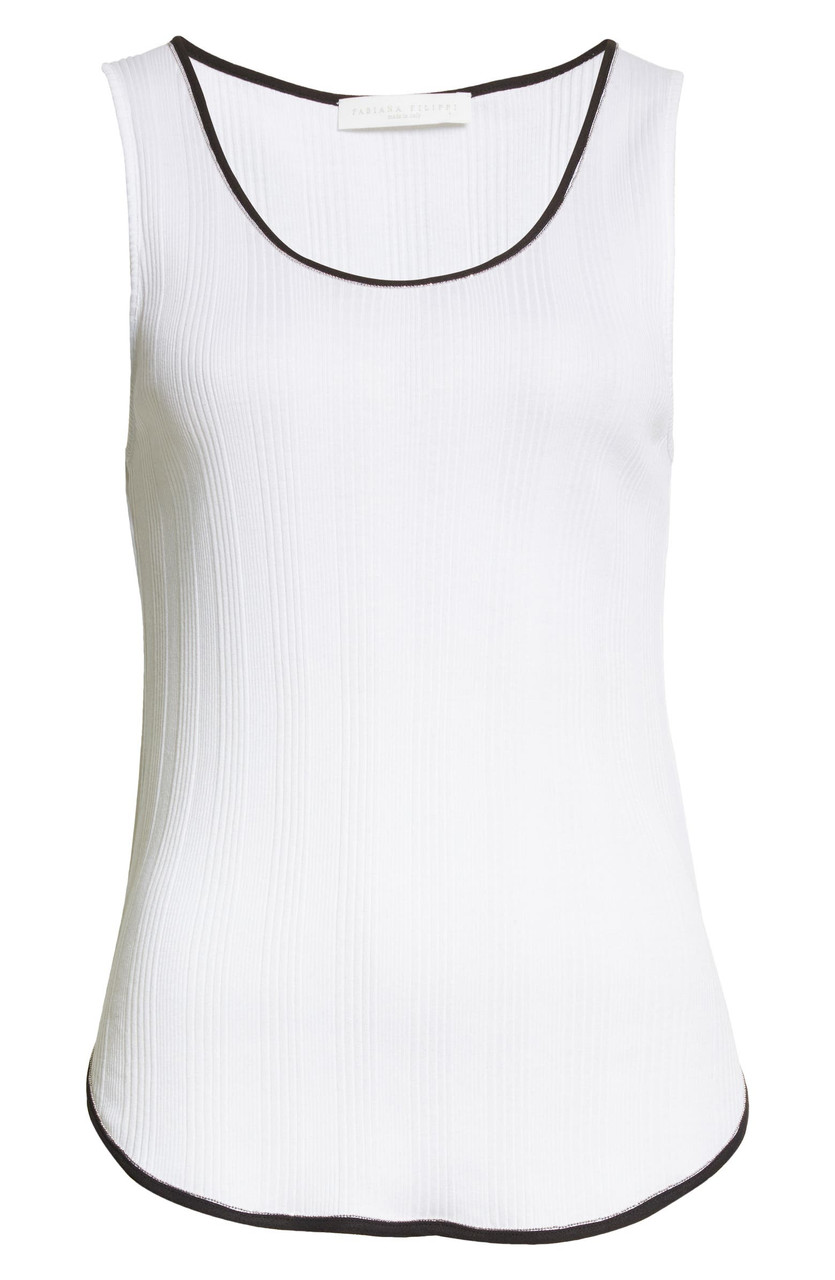 Fabiana Filippi Ribbed Trim Embellished Jersey Tank Top in White