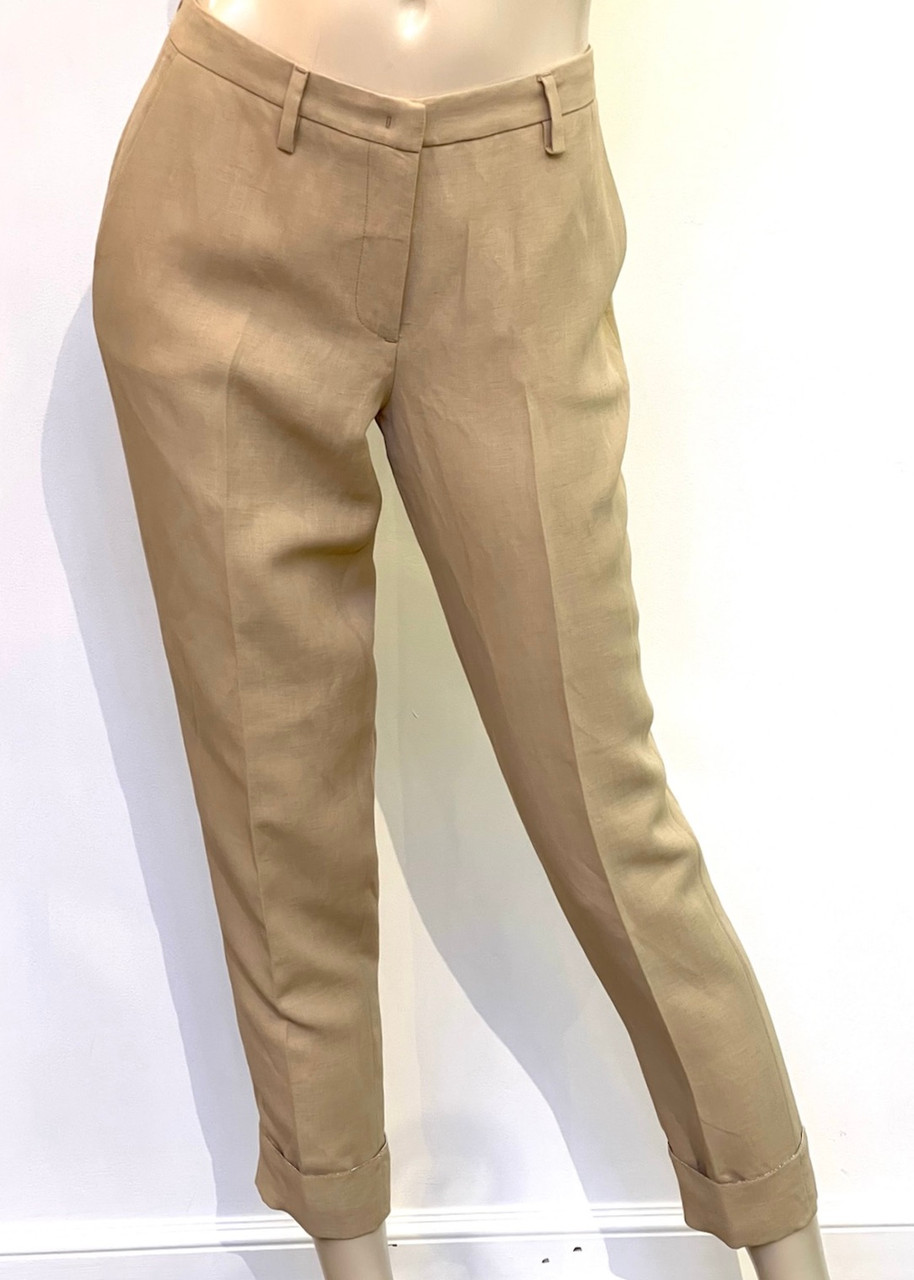 VIP【関税送料無料】希少 FABIANA FILIPPI BEIGE LINEN PANTS Fabiana Filippi Cuffed Embellished Linen Trousers in Desert