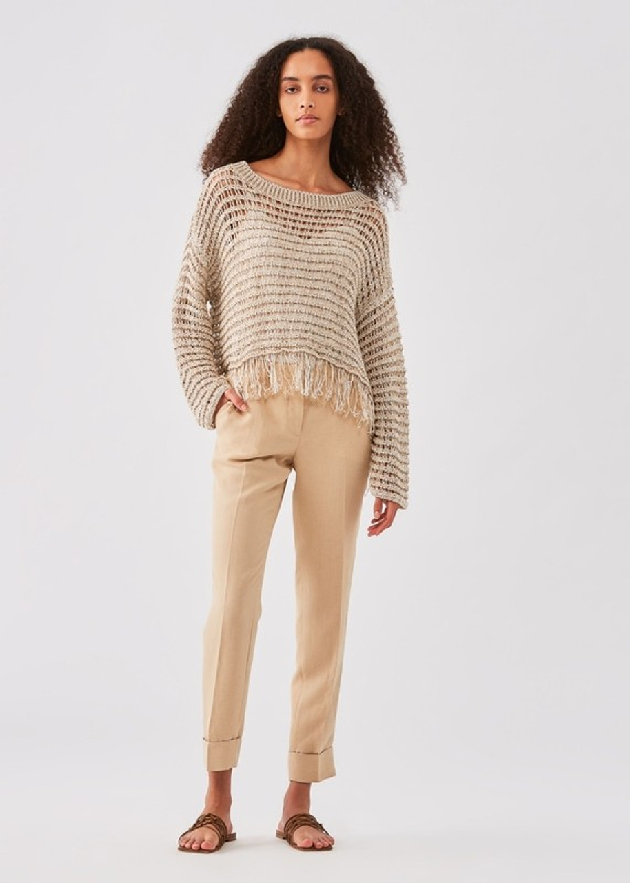 Fabiana Filippi Cuffed Embellished Linen Trousers in Desert