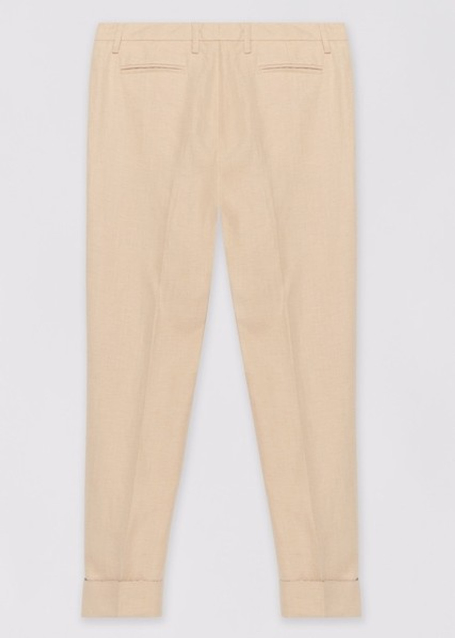 Single Pleat Trousers (Taupe Cotton Basketweave) - ShopperBoard