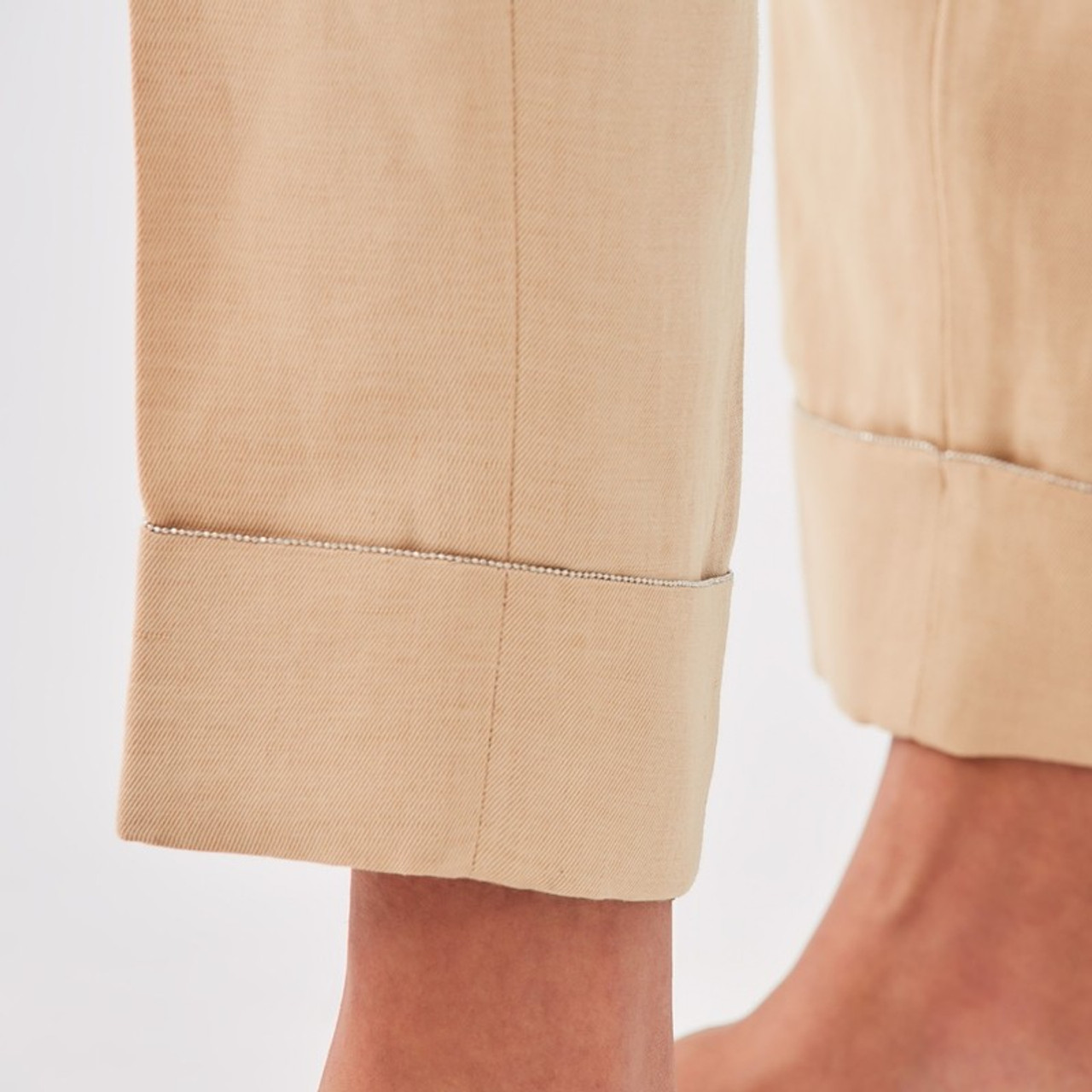 VIP【関税送料無料】希少 FABIANA FILIPPI BEIGE COTTON PANTS Fabiana Filippi Cuffed Embellished Linen Trousers in Desert