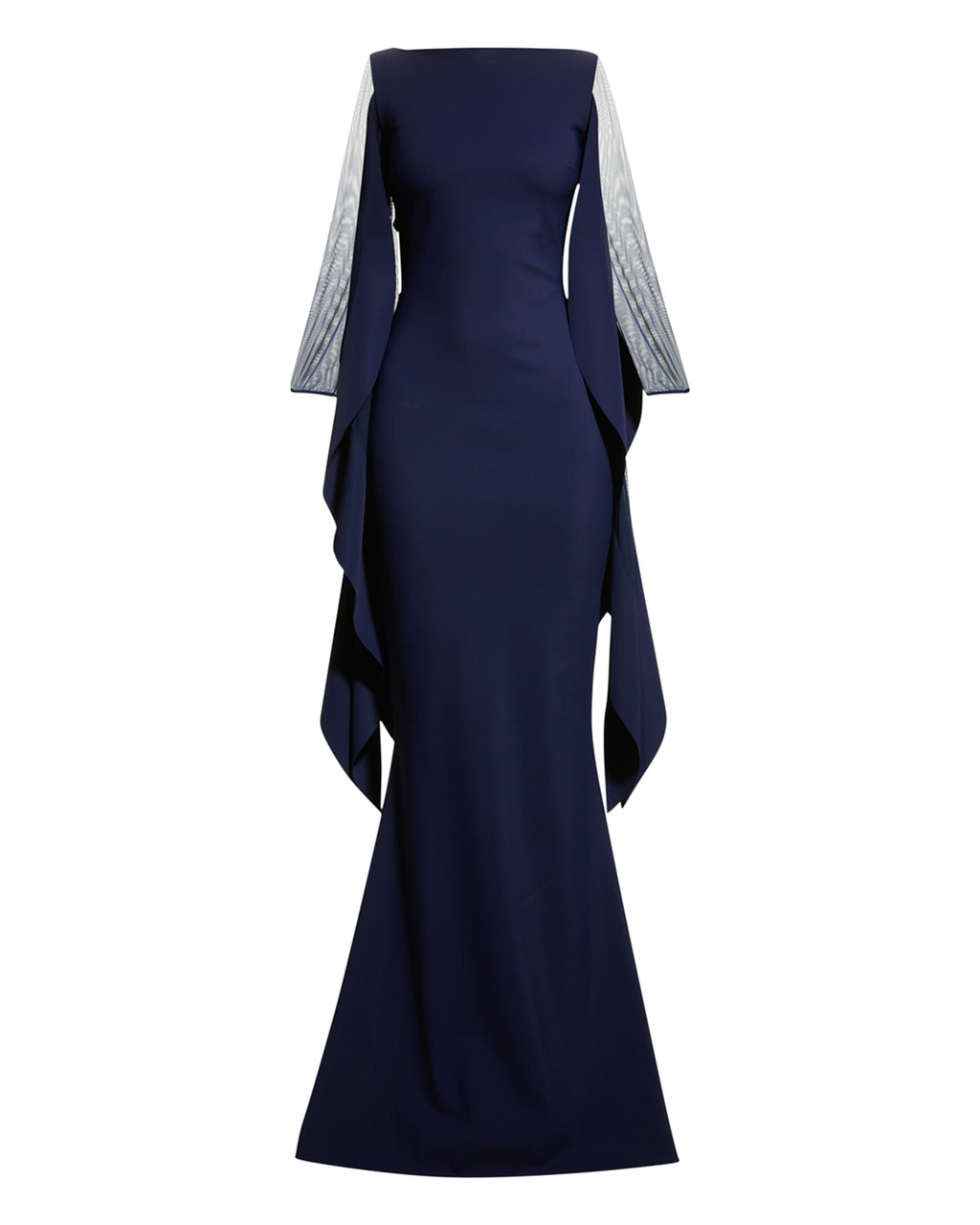 Kacey Illusion-Sleeve Cape Gown