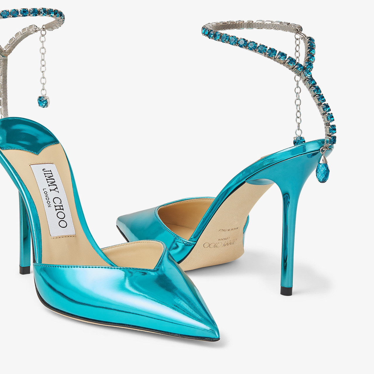 豪華クリスタル★Jimmy Choo SAEDA 100 リキッドメタル Jimmy Choo Saeda 100 Glitter Plexi Sandals with Crystal