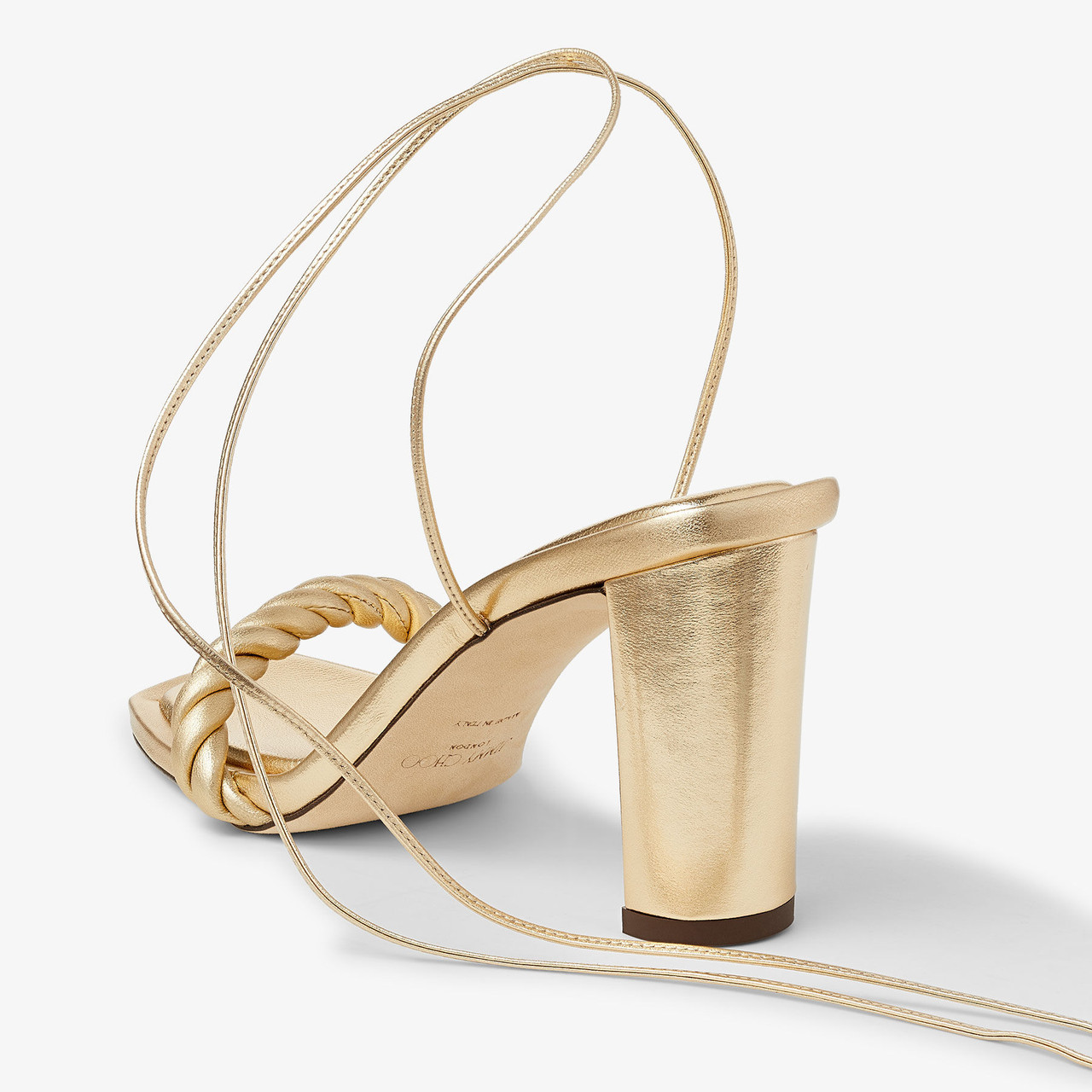 Jimmy Choo Diosa 85 Metallic Nappa Leather Sandals in Gold