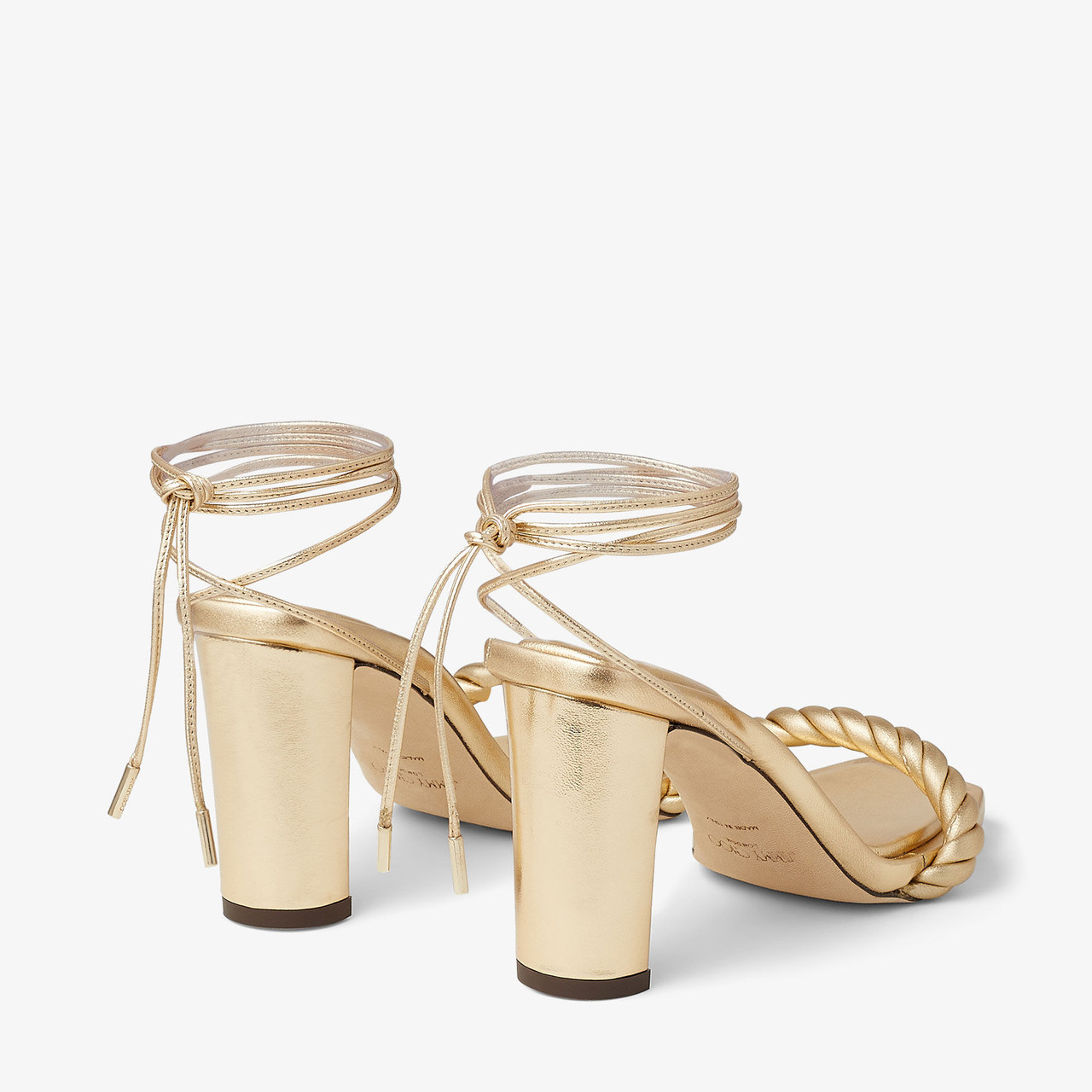 Jimmy Choo Diosa 85 Metallic Nappa Leather Sandals in Gold