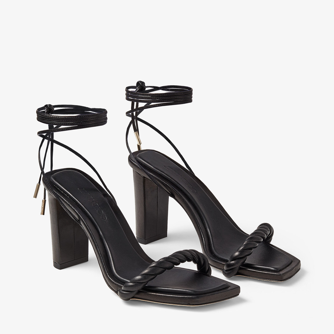 JIMMY CHOO 関税込み Diosa 85 braided leather sandals Jimmy Choo Diosa 85 Luxe Nappa Leather Sandals in Black