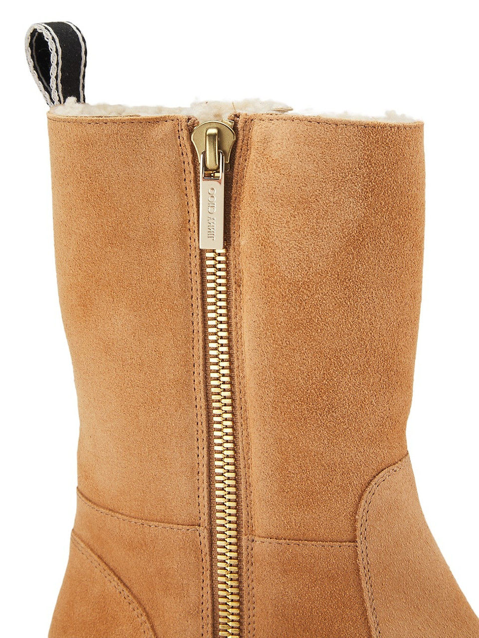 Jimmy Choo Bayu Suede Shearling Ankle Boots in Carmel/Natural