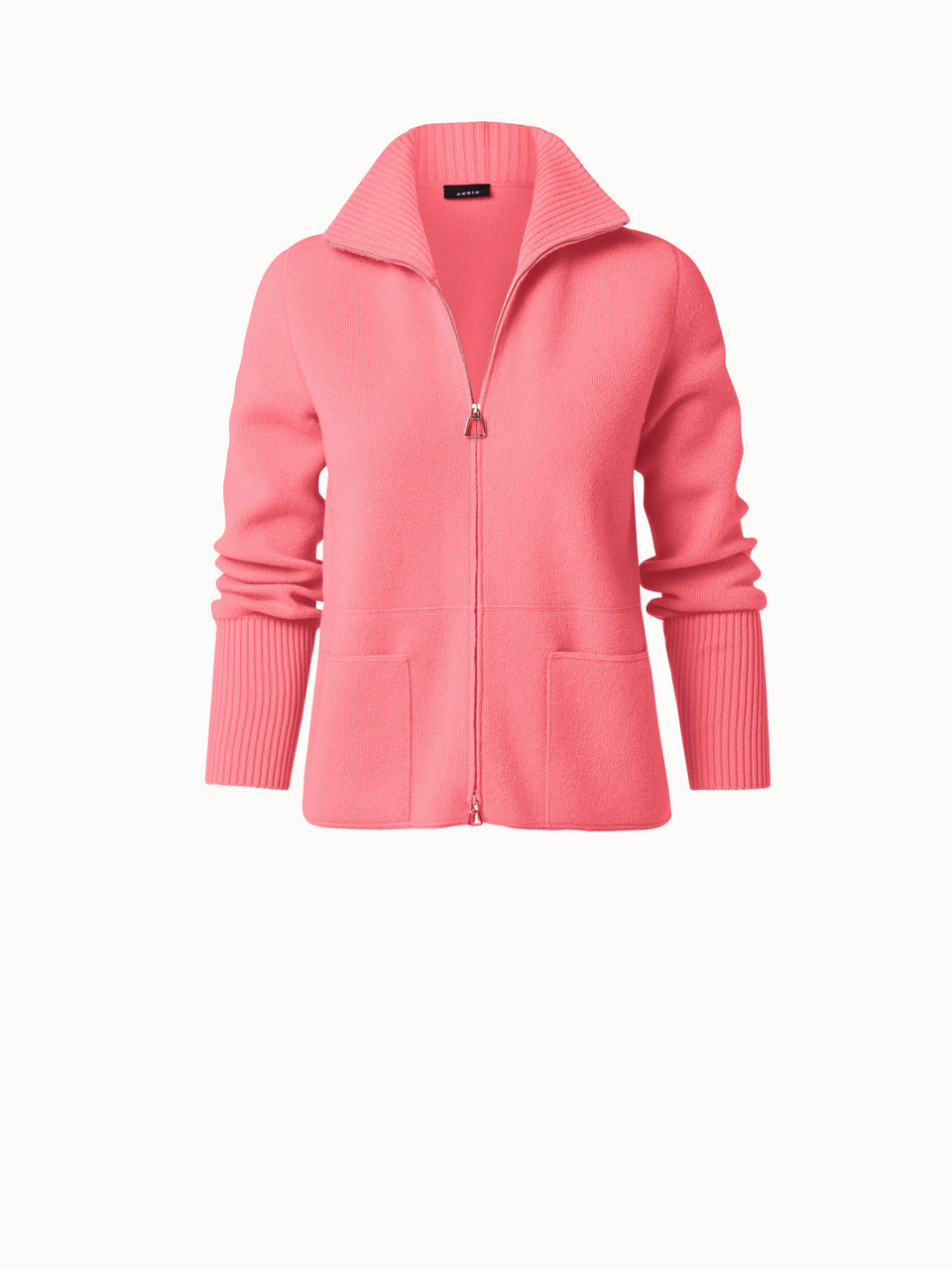 Akris Cashmere Piqué Knit Zip Cardigan in Alpine Pink