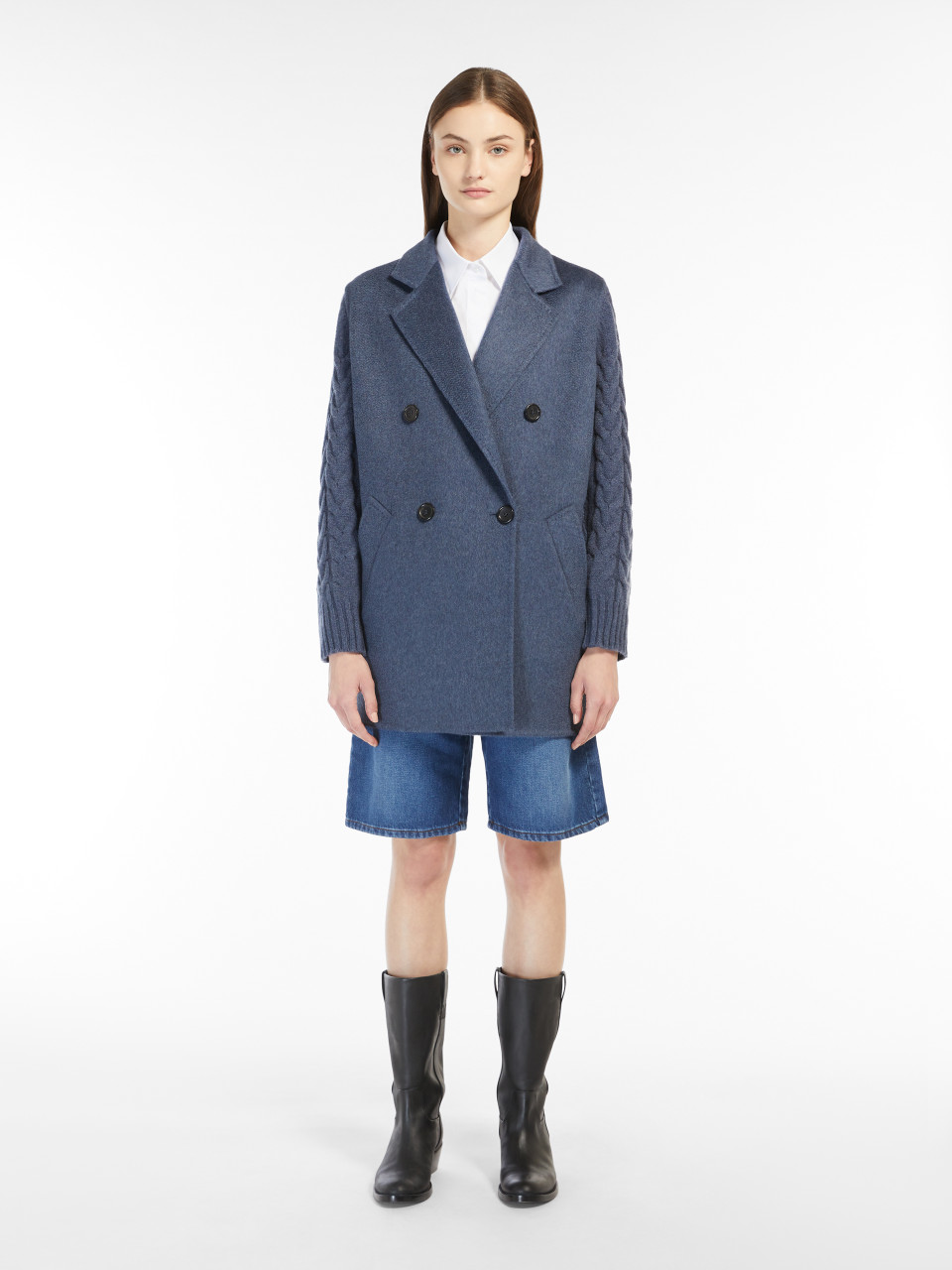 Max Mara Satrapo Wool and Cashmere Jacket in Blue Jeans