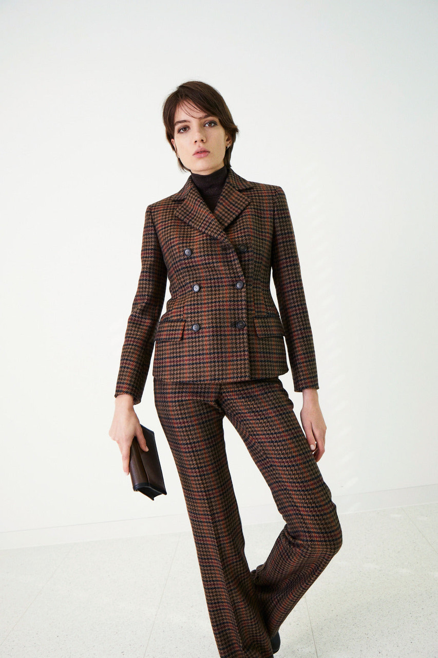 【I AM MARI】Checked Polar Zip-Up Knit Banding Pants Set Women's Pants High Waist Fold Pleat Marled Knit Cropped