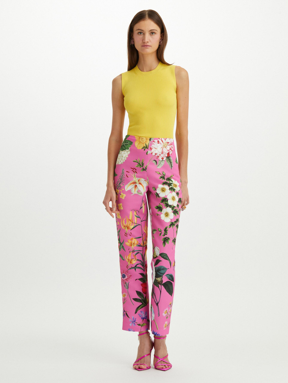 Oscar de la Renta Multicolor Floral Pants in Lilac Multi, Size 6