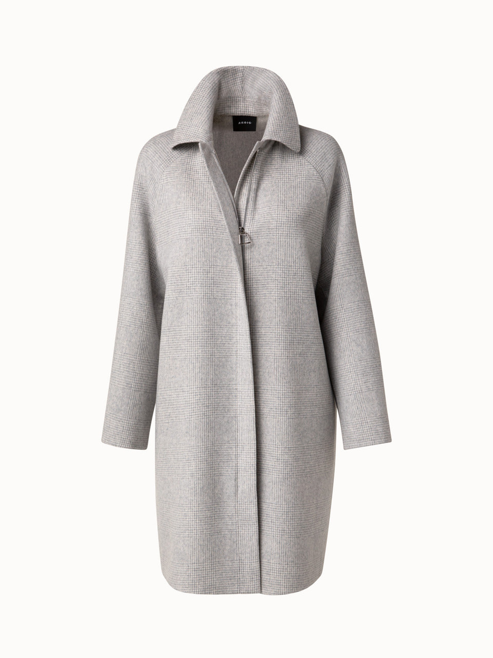 Akris Lothar Checked Cashmere Double-Face Coat in Chalk, Size 12