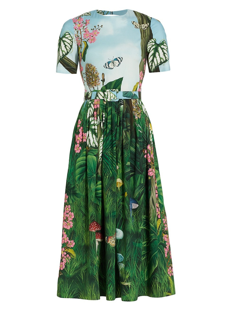 パーティードレス Botanical Forest Print Stretch Poplin Midi Dress Oscar de la Renta Botanical Forest Poplin Midi Dress