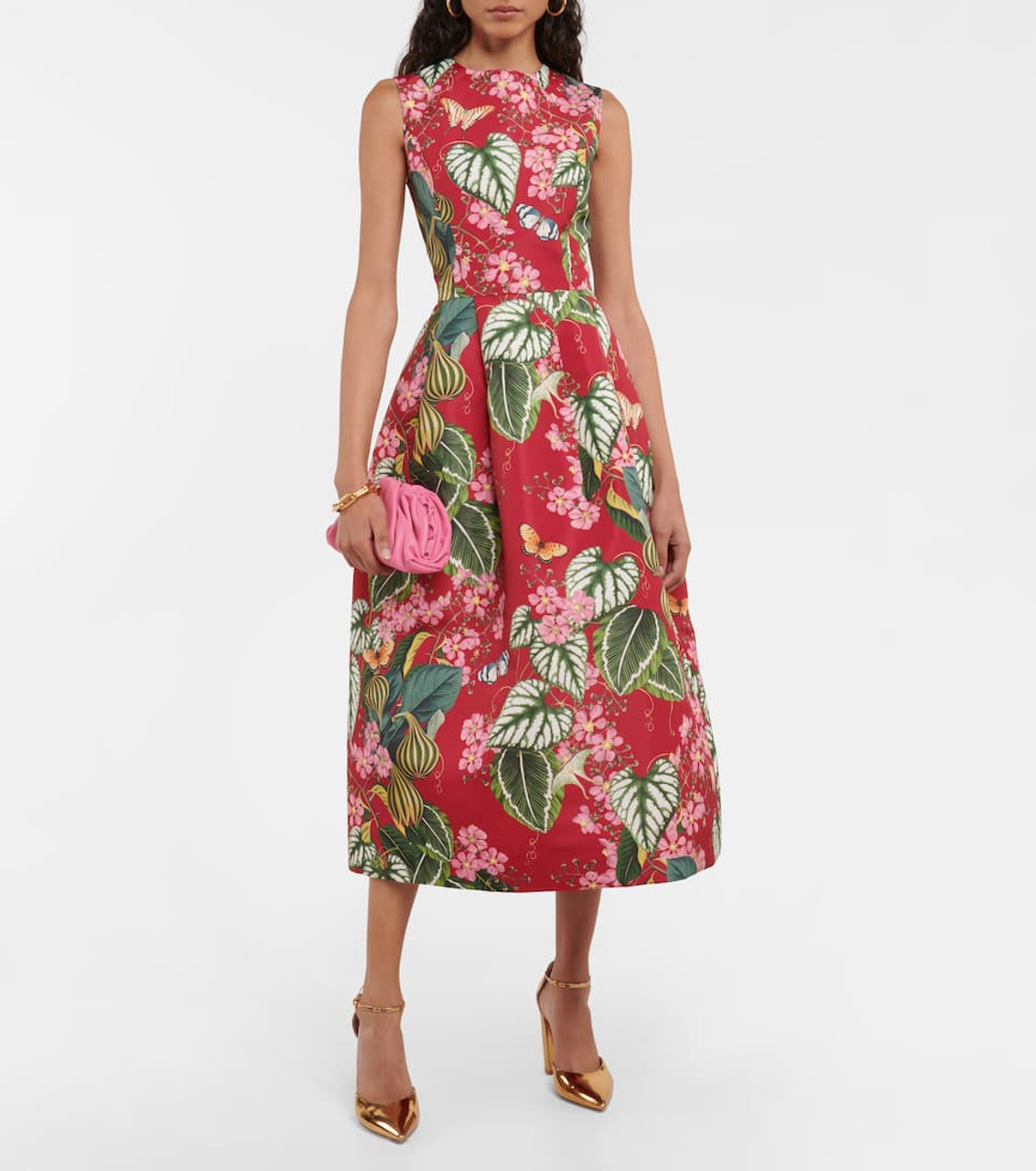 Oscar de la Renta Mixed Botanical Fit and Flare Dress in Ruby Multi, Size 4