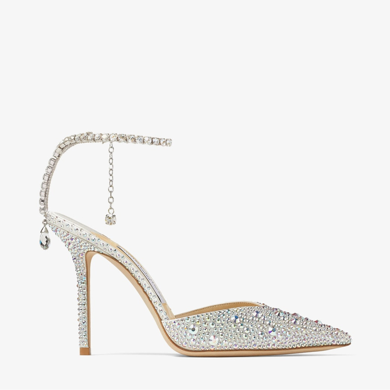 Jimmy Choo Saeda 100 Ivory Satin Pumps with Crystal Embellishment