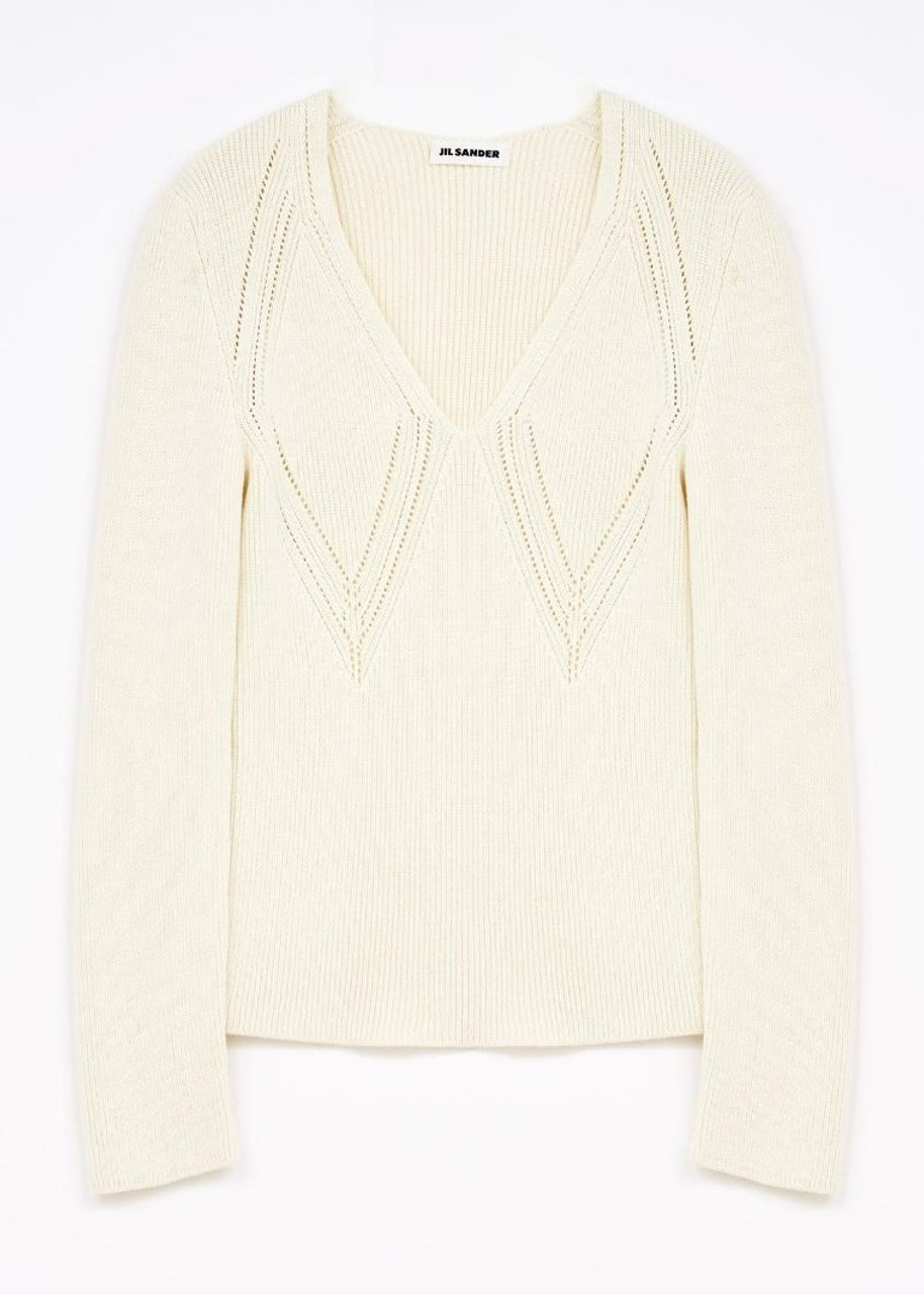 Jil Sander Long Sleeve V-neck Sweater in Natural