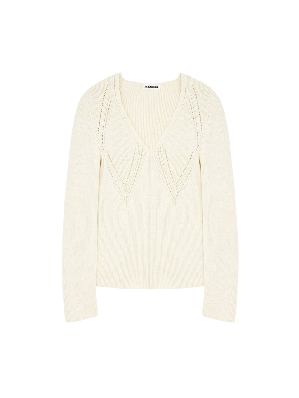 Jil Sander Long Sleeve V-neck Sweater in Natural