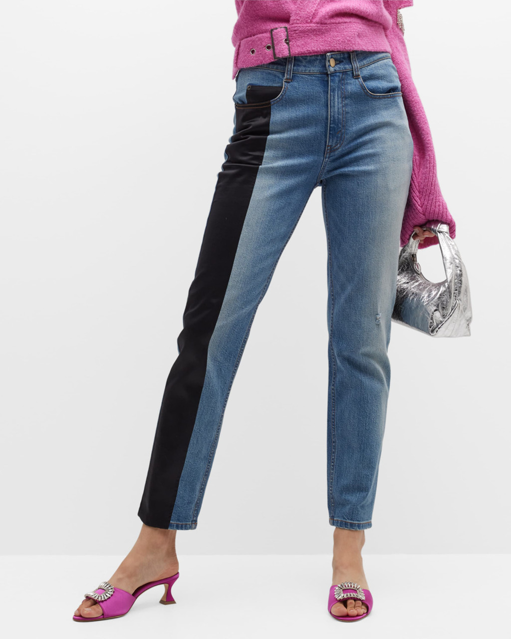 Hellessy Lili Jeans in Medium Wash with Double Silk Black Panels