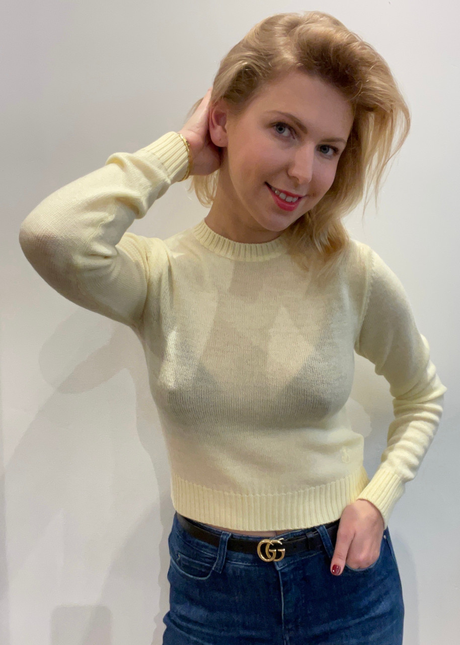 Jil Sander Long Sleeve Crew Neck Wool Sweater in Pastel Yellow