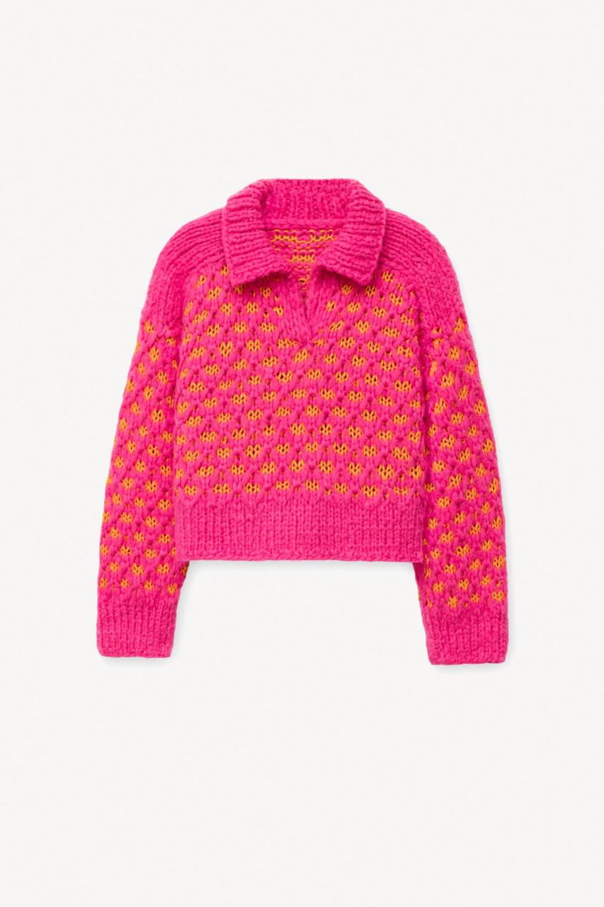 Iris Von Arnim Anela Cashmere/Silk Handknit Sweater in Fuchsia/Mandarine,  Size XS/S