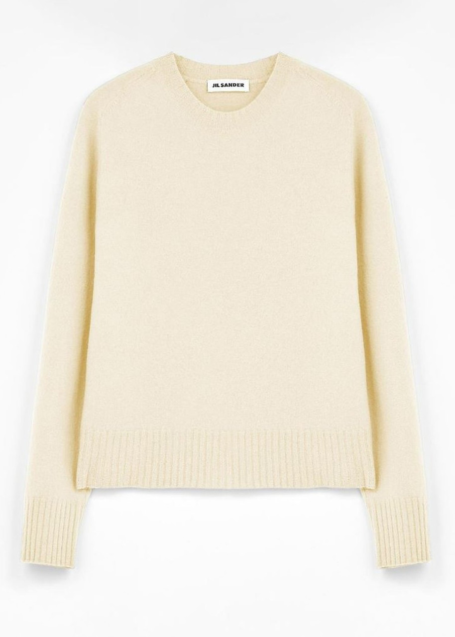 Jil Sander Long Sleeve Crew Neck Wool Sweater in Natural