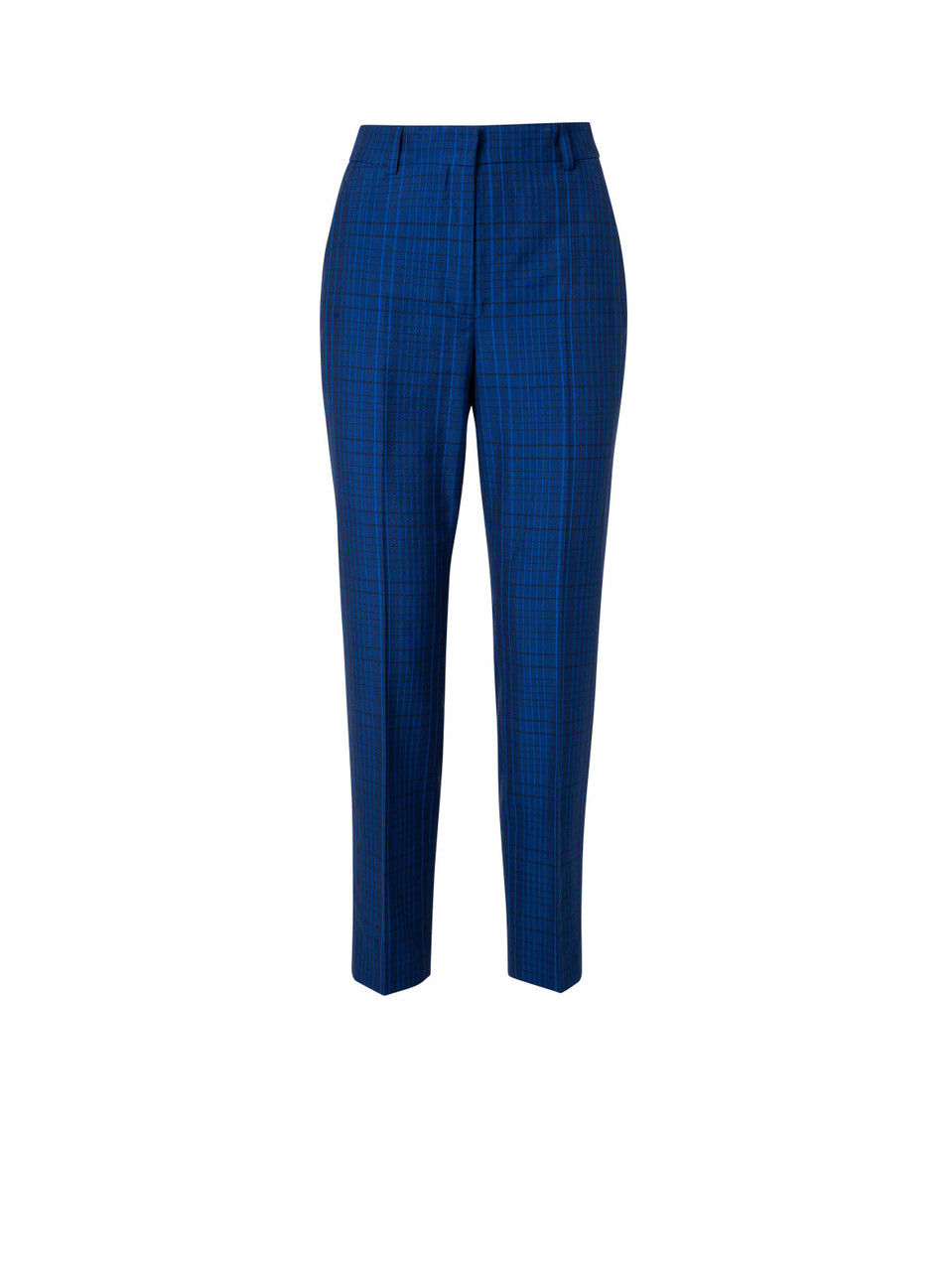 Akris Flavin Cotton Silk Seersucker Cropped Tapered Pants in Navy
