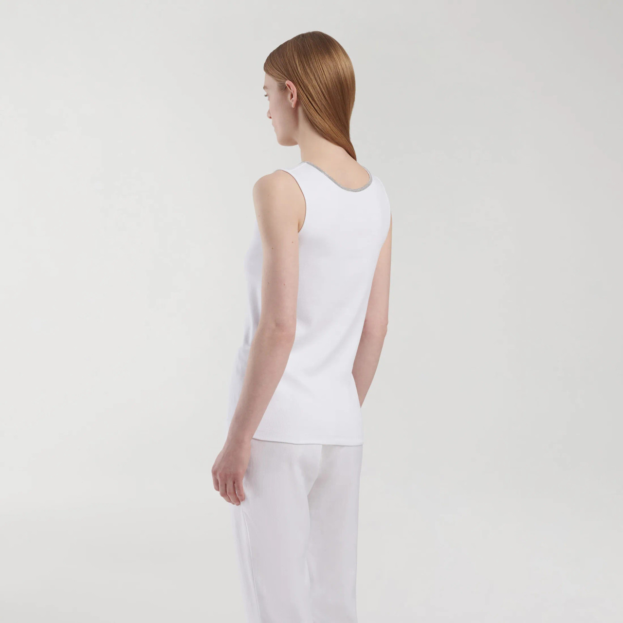 Fabiana Filippi Ribbed Jersey Vest Top in White Fabiana Filippi Ribbed Jersey Vest Top in White