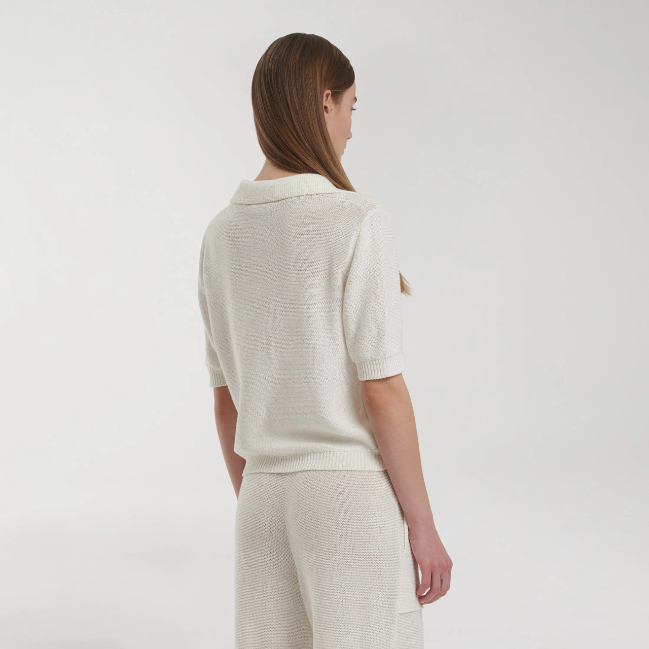 Tシャツ・カットソー FABIANA FILIPPI Woman Polo Shirt Natural MAD265F020D510 25 Fabiana Filippi Sequined Polo Shirt in Raffia