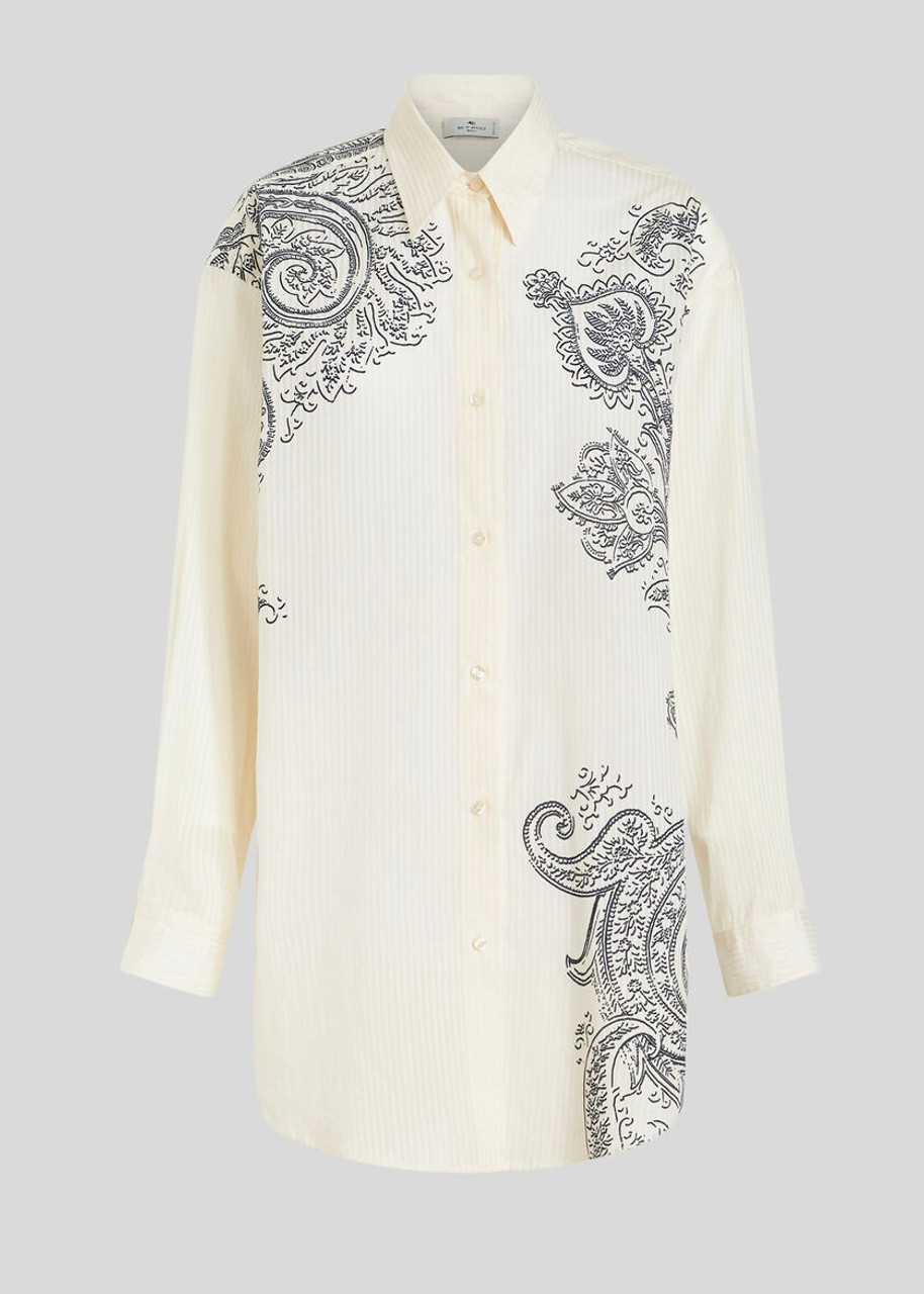【送料&関税込】Etro Shirt With Decorative Draping Etro Oversize Shirt with Placed Print in White