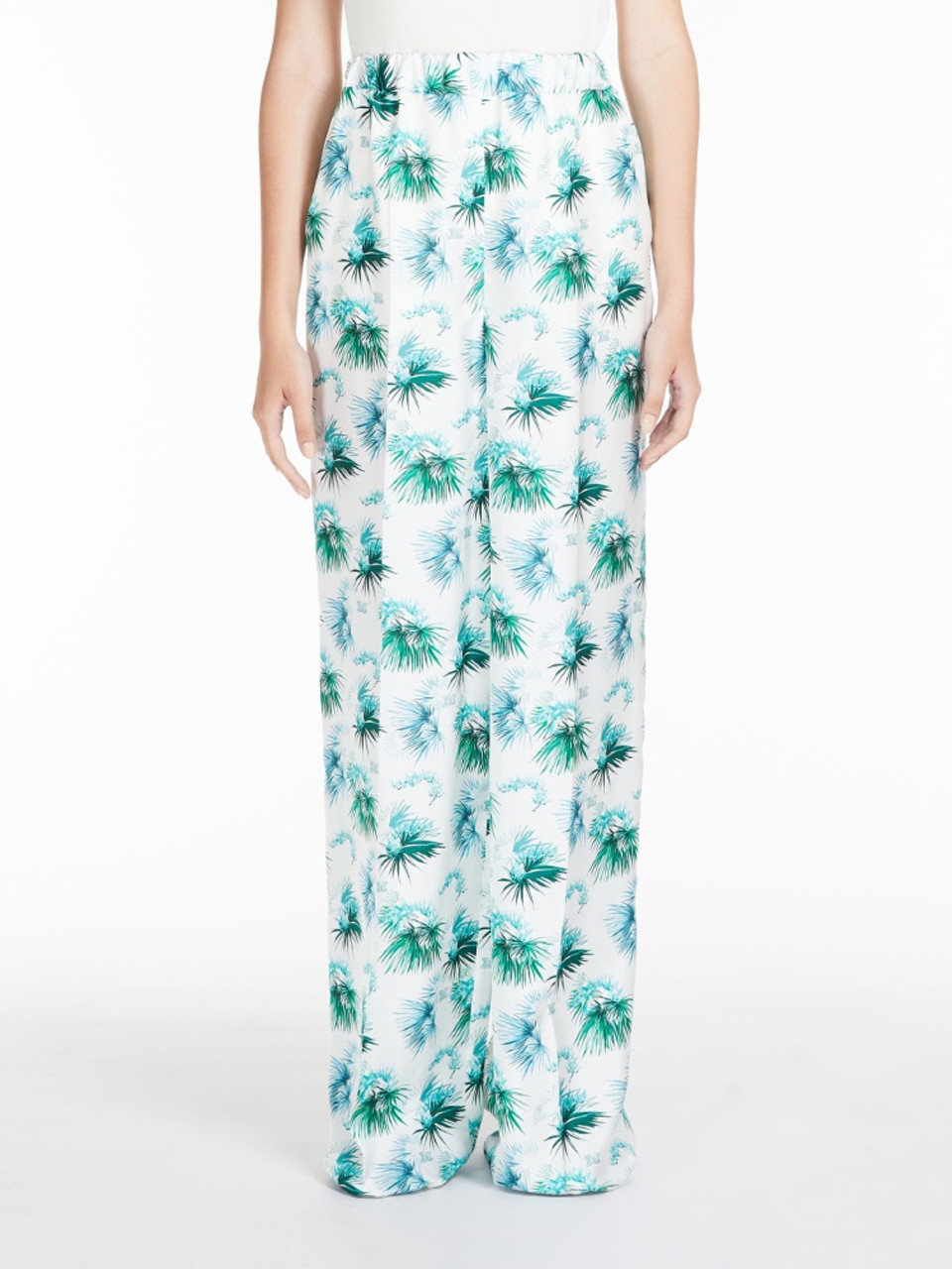 FLOWING SCARF PRINT TROUSERS - white/turquoise